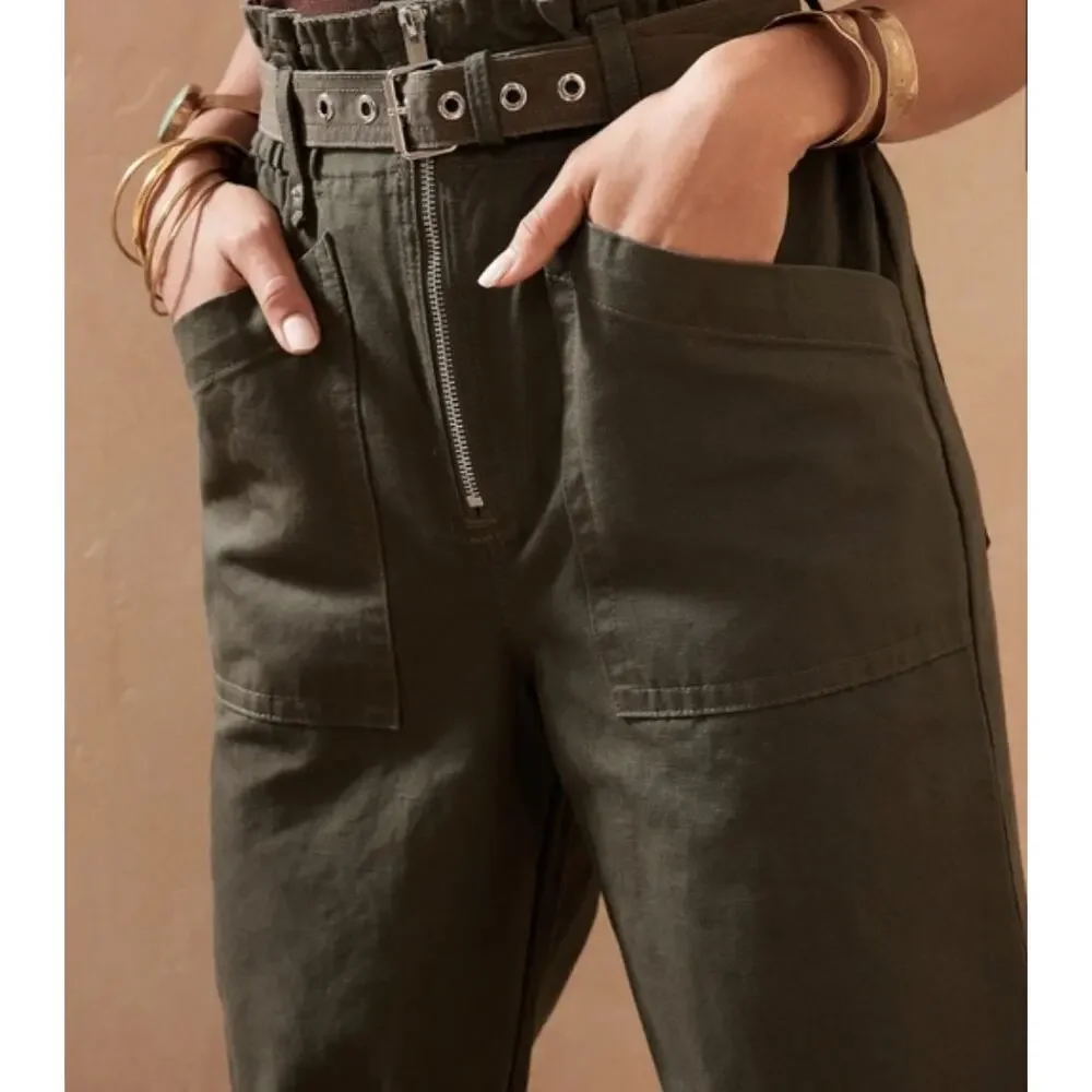 Banana Republic Dark Olive High Waisted Wide Leg Paperbag Pants with Belt 00P